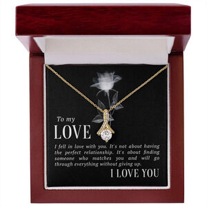 To My Love I Fell in Love Ribbon Necklace Gold Tone Luxury Box